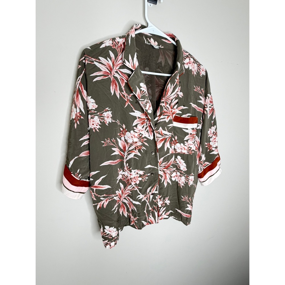 Joie Floral Button Front‎ Blouse Olive Green Pink Quiet Luxury - Picture 6 of 10